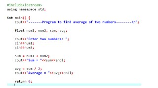 Average of Numbers - Program to find the Average of Two Numbers in C++ || C++ Programs ||
