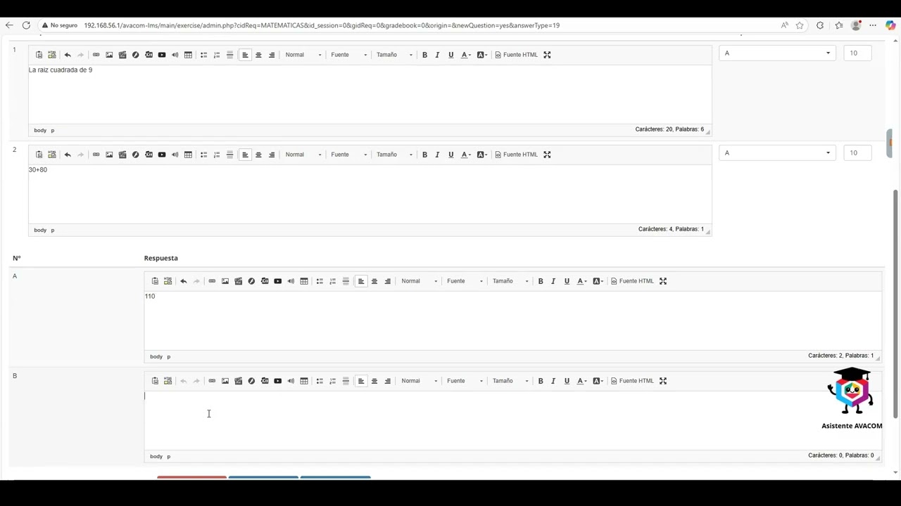 4.3.9. Crear ejercicio con opción de coincidencia arrastrable en la plataforma AVACOM SITE - Quindío