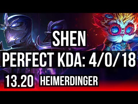 SHEN vs HEIMERDINGER (TOP) | 4/0/18, 400+ games | KR Diamond | 13.20