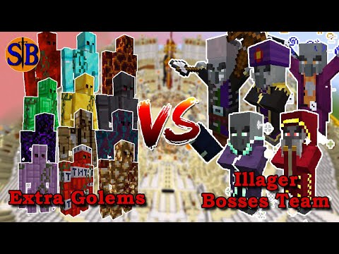 Extra golems Team vs Illager bosses Team | Minecraft Mob Battle