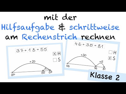 Mit der Hilfsaufgabe und schrittweise am Rechenstrich rechnen || halbschriftliche Addition Klasse 2