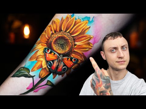 Tattooing a Sunflower and Butterfly