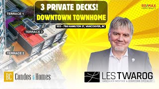 Modern 2-Level Townhome in Downtown Vancouver | 503-788 Hamilton St | 2 Bed + 3 Bath + 3 Decks