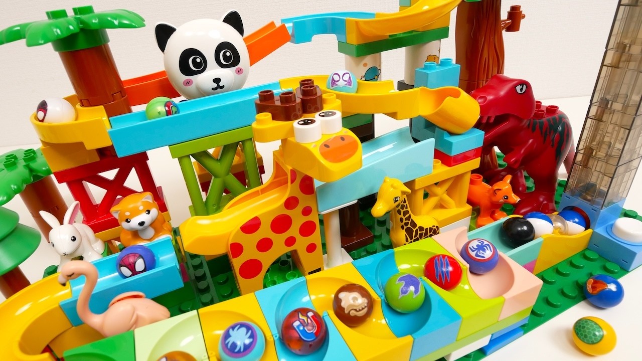 Satisfying Building Block coaster ☆ Marble Run Panda seesaw and giraffe slope course