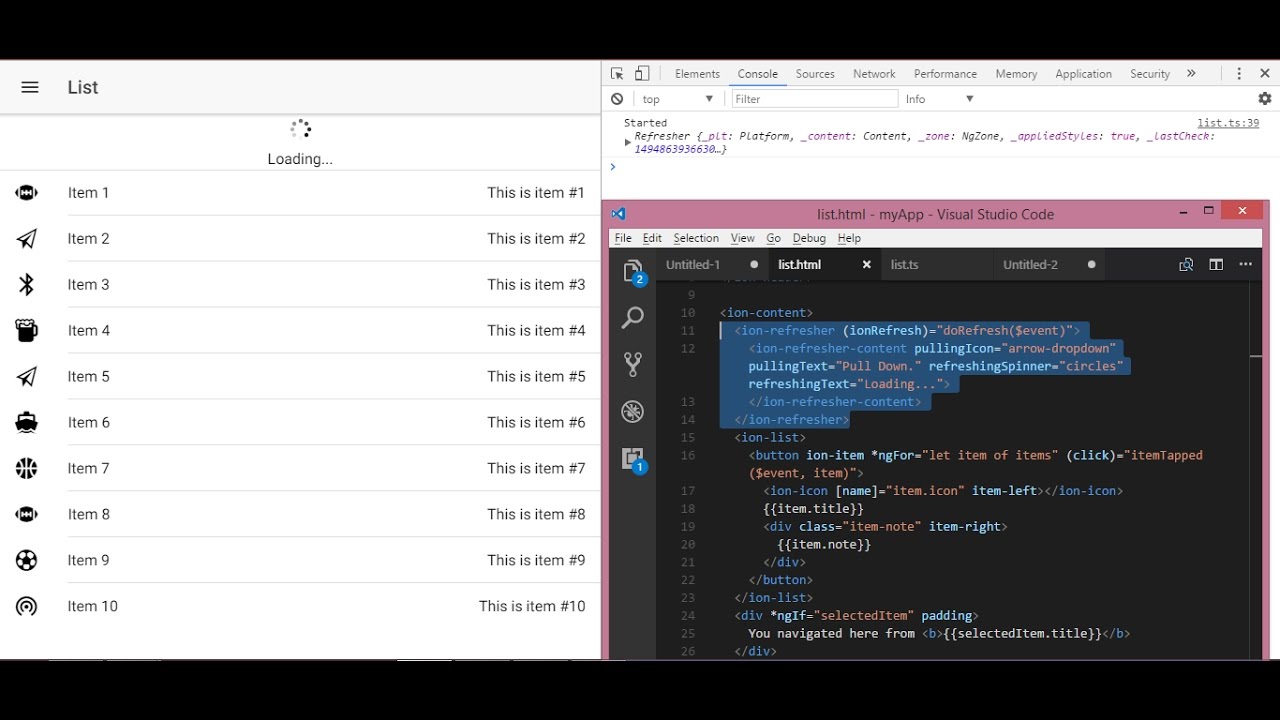 A pull down effect (pull-to-refresh functionality) to load asynchronous data in ionic 2.