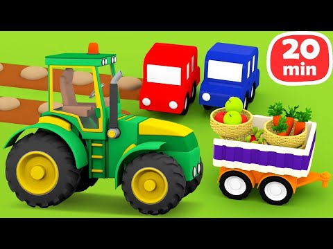 Eğitici çizgi film. 4 Küçük Araba, Traktör ve diğer yardımcı arabaları yapıyor!