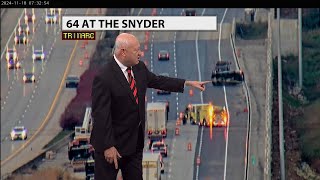 Traffic backed up for miles on I-64W after 2 separate crashes early Monday