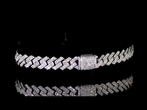 14K WHITE GOLD 1.50CT TDW CLUSTER DIAMOND CUBAN LNK BRACELET. Ref. 116 1219