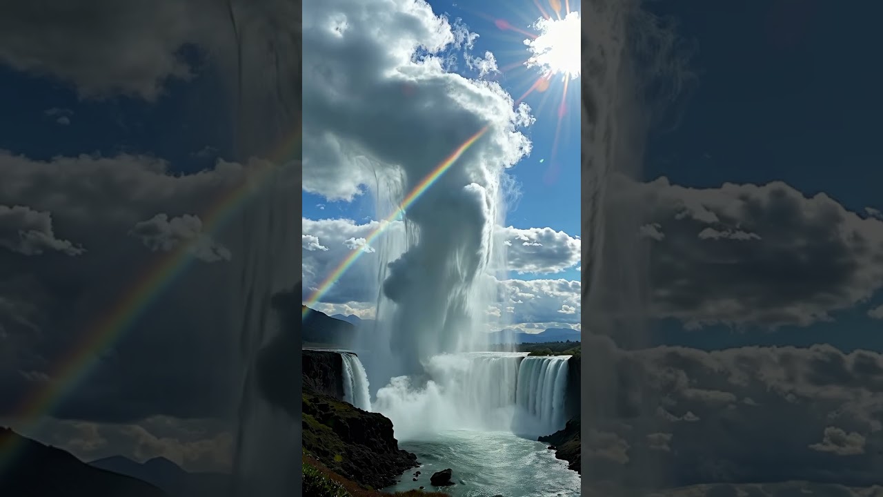 Massive Rain Cloud Unleashes on a Stunning Waterfall! 🌧️ #aigenerated  #aivideo  #ainature