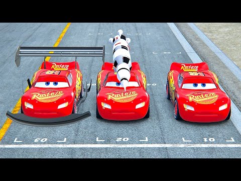 Lightning McQueen with Rocket Engine vs Lightning McQueen GTR vs Lightning McQueen Stock - Drag Race