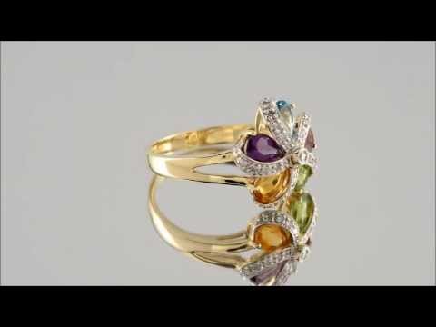 9ct Gold Diamond & Gemstone Cluster Ring - D8409