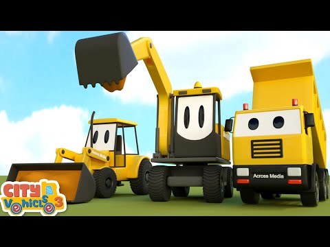 Construction Vehicles rescue police car- crane truck, Excavator, dump truck and tractor for Kids