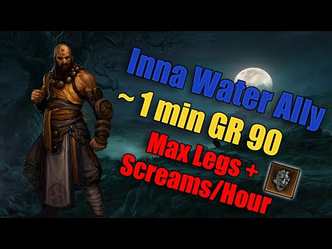 Diablo 3 Season 26 - Water Ally Inna Monk 1 min GR 90 Speeds for Max Legs & Screams/Hour