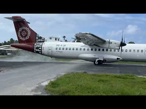 Fiji Airways ATR 72-600 arrives into Funifuti Airport in Tuvalu - 3 September 2024