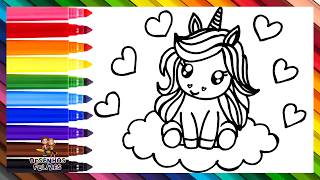 Desenhar e Colorir um Unicórnio Fofo ☁️🦄☁️🌈 Desenhos para Crianças