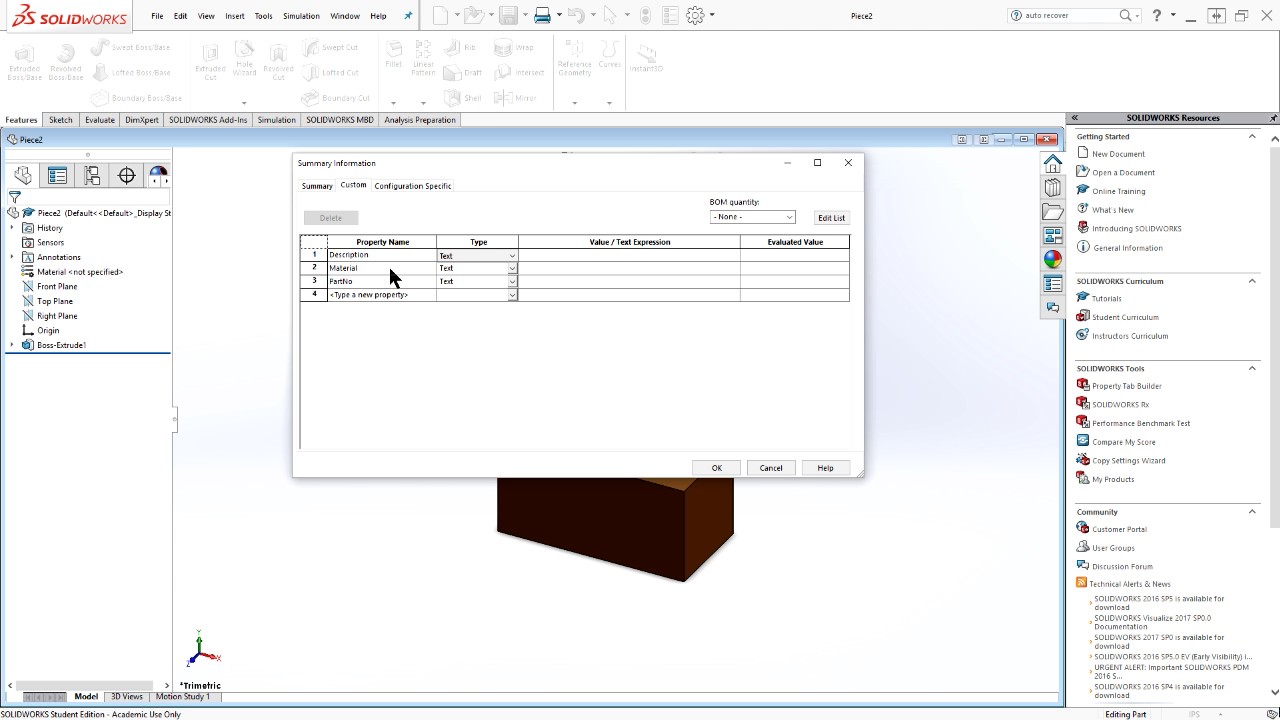 4.1f Solidworks Parts & Assemblies Custom Properties