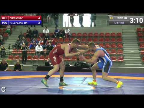 1/8 FS - 97 kg: Gennadij CUDINOVIC (GER) df. Mateusz FILIPCZAK (POL), 9-3