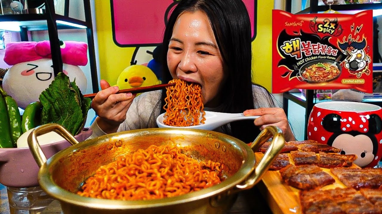 2x Nuclear Buldak Fire Noodles But Make It Healthy l Mukbang