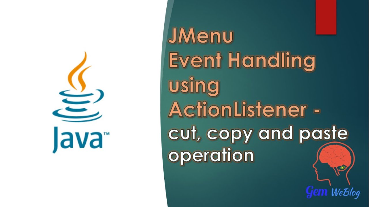 Java Swing GUI Part #34: JMenu Event Handling using ActionListener : cut, copy and paste operation