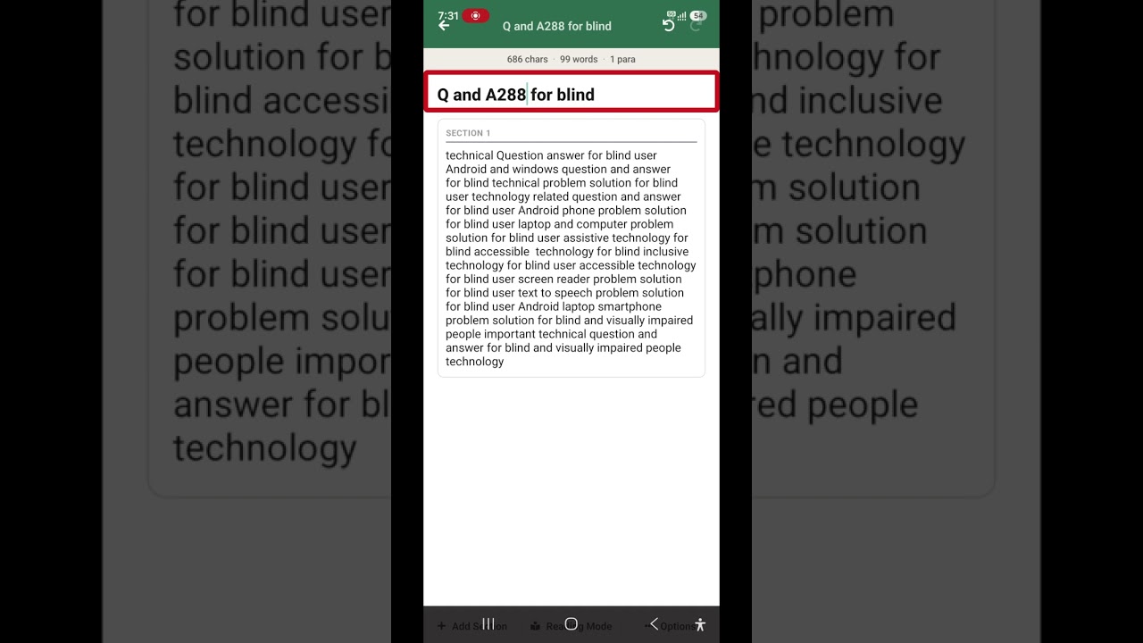 Q and A288 for blind accessibility permission brail ATM Google TalkBack outdoor navigation