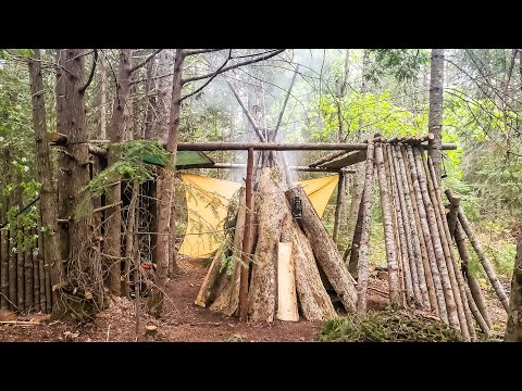 Tipi Smokehouse Build at a Bushcrafter Camp & Smoking Salmon in the Wild