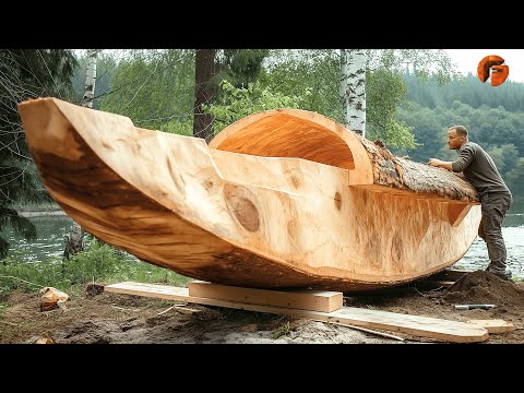 Man Transforms Massive Log into Amazing Boat | Start to Finish Build by @Advoko