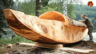 Man Transforms Massive Log into Amazing Boat | Start to Finish Build by @Advoko