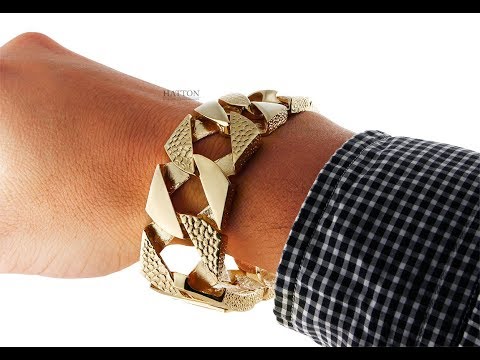 9K 14K 18K  Gold Large Textured Curb Bracelet 137G 9" - Hatton Jewellers London