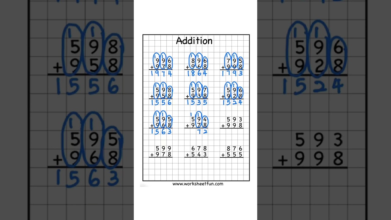 3-Digit Addition Worksheet | 3rd Grade Math ✅💯 #math #addition #mathforkids #mathshorts #education