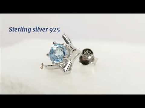 925 Sterling Silver Natural Gem Stone Jewelry Light Blue Topaz Luxury Stud Earrings