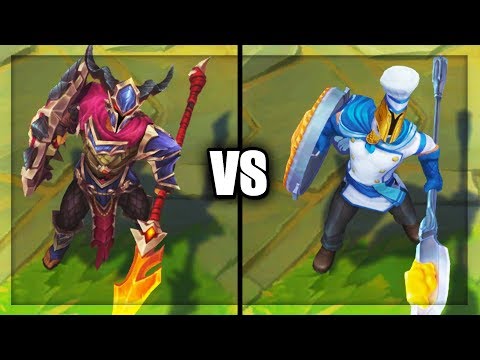 Dragonslayer Pantheon vs Baker Pantheon Skins Comparison Rework 2019 (League of Legends)