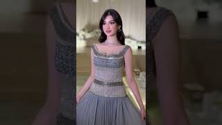 فستان رمادي ملكي بتطريز كريستالي