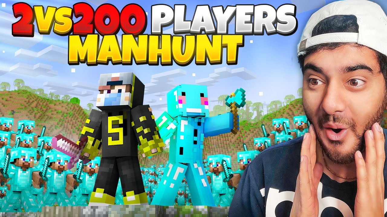 2 VS 200 Hunters MANHUNT | Minecraft