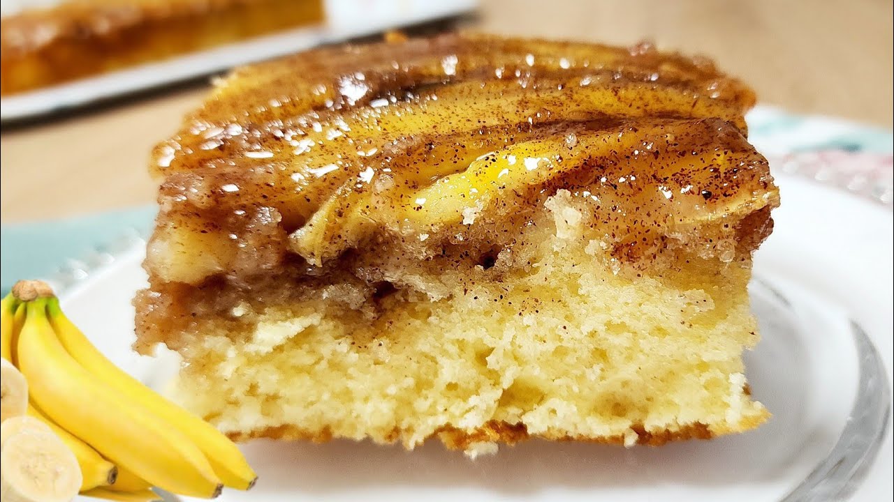 Não precisa fazer o caramelo! Bolo amanteigado de banana - Receita fácil