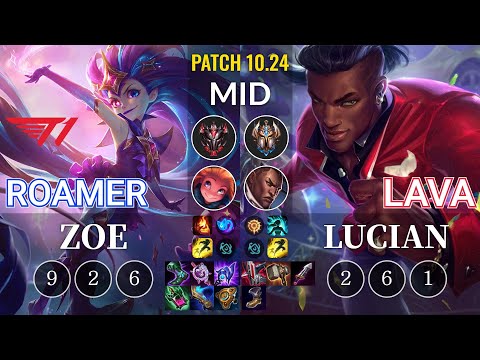 T1 Roamer Zoe vs Lava Lucian Mid - KR Patch 10.24