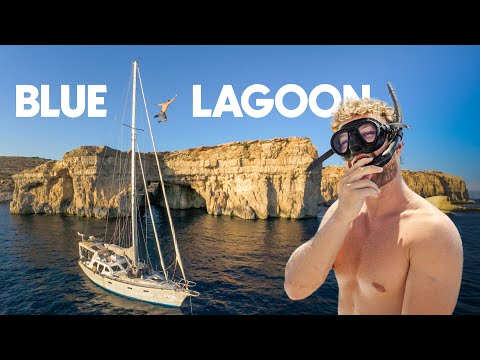 Problems with the steering wheel. We're exploring the Blue Lagoon in Malta: mast jump of 15 meters!
