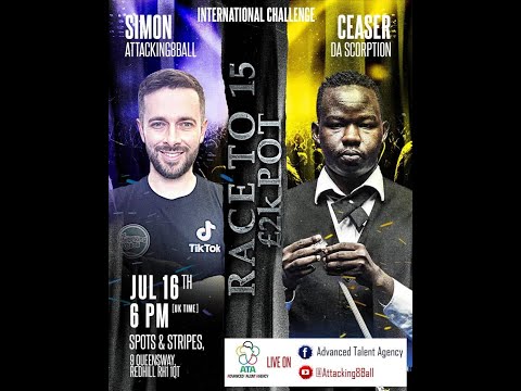 SIMON ATTACKING8BALL VS CEASER CHANDIGA RACE TO 15. BLACKBALL RULES.
