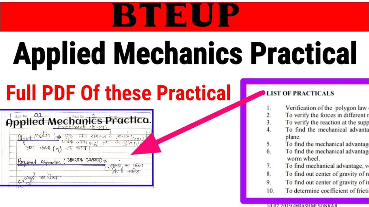 Applied Mechanics Practical | Practical with  Information | 5 practical in the pdf | BTEUP Practical