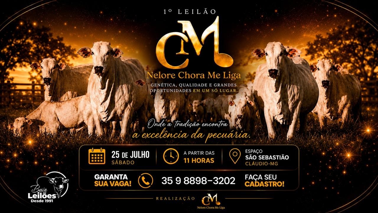 1º LEILÃO CHORA ME LIGA - CLAÚDIO/MG - 25/07/2026