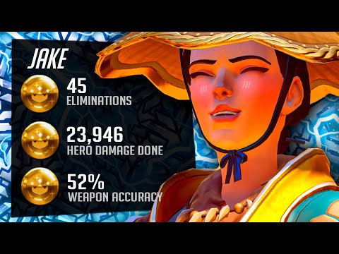 Jake Dominating as Ashe in ranked! 45 elims! [ Overwatch Season 31 Top 500 ]