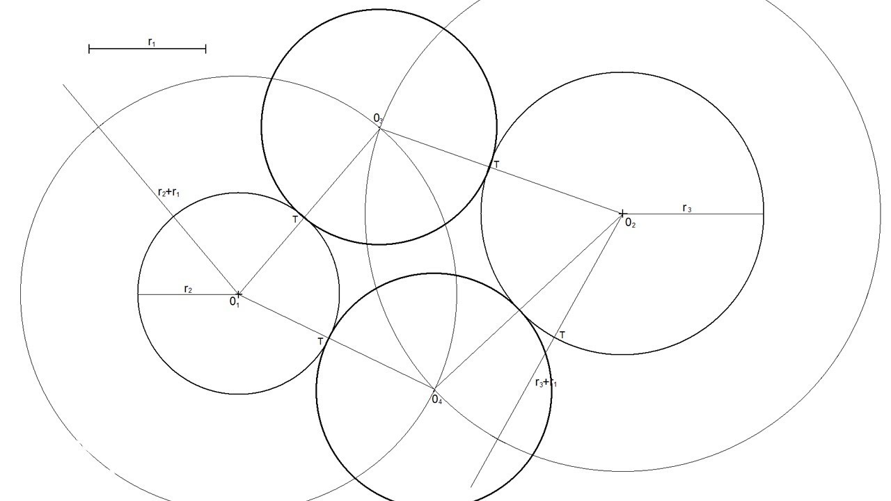 Circunferencias de radio conocido tangentes a otras dos circunferencias dadas