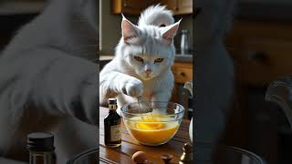 Chef Cat episode 15: 🐱🍮 Fluffy Chef Makes Caramel Pudding! 🍮🐱 #lecheflanrecipe