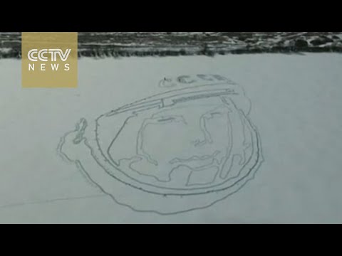 Russian space hero celebrated with giant snow portrait