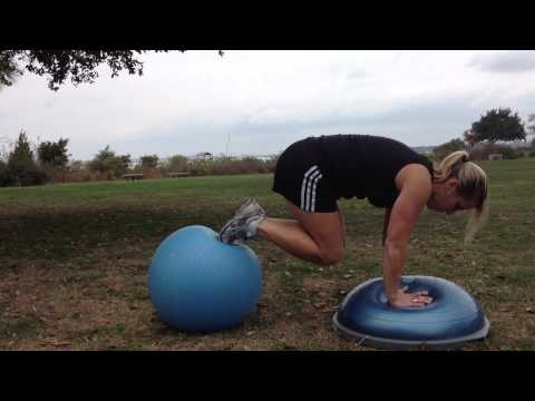 Plank roll-ins on stability and BOSU balls.