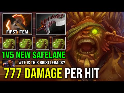 NEW 1v5 HARD CARRY 777 Damage Per Hit First Item Battle Fury 70% Cleave Damage Bristleback Dota 2