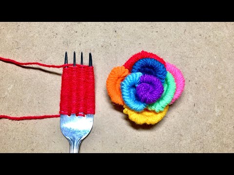 Diy Woolen flower Making with Fork | Amazing Woolen - Pikky DIY