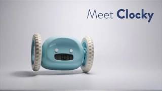 Clocky: The Runaway Alarm Clock on Wheels Bundle for Heavy Sleepers (Aqua/White)