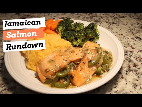 HOW TO MAKE JAMAICAN SALMON RUNDOWN with Mashed Sweet Potatoes & Steamed Vegetables