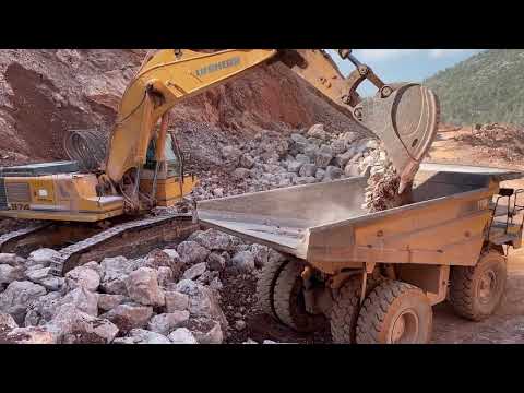 Liebherr 974 Excavator Loading Caterpillar 775B Dumpers - Sotiriadis/Labrianidis Quarry Works