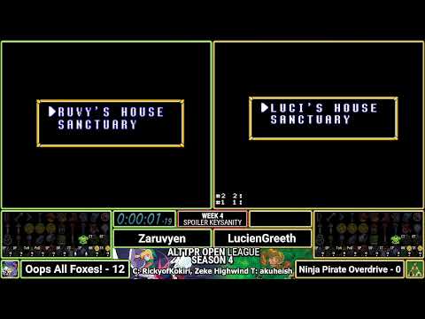 ALTTPR League Season 4 Week 4: Oops All Foxes! (Zaruvyen) vs. Ninja Pirate Overdrive (LucienGreeth)